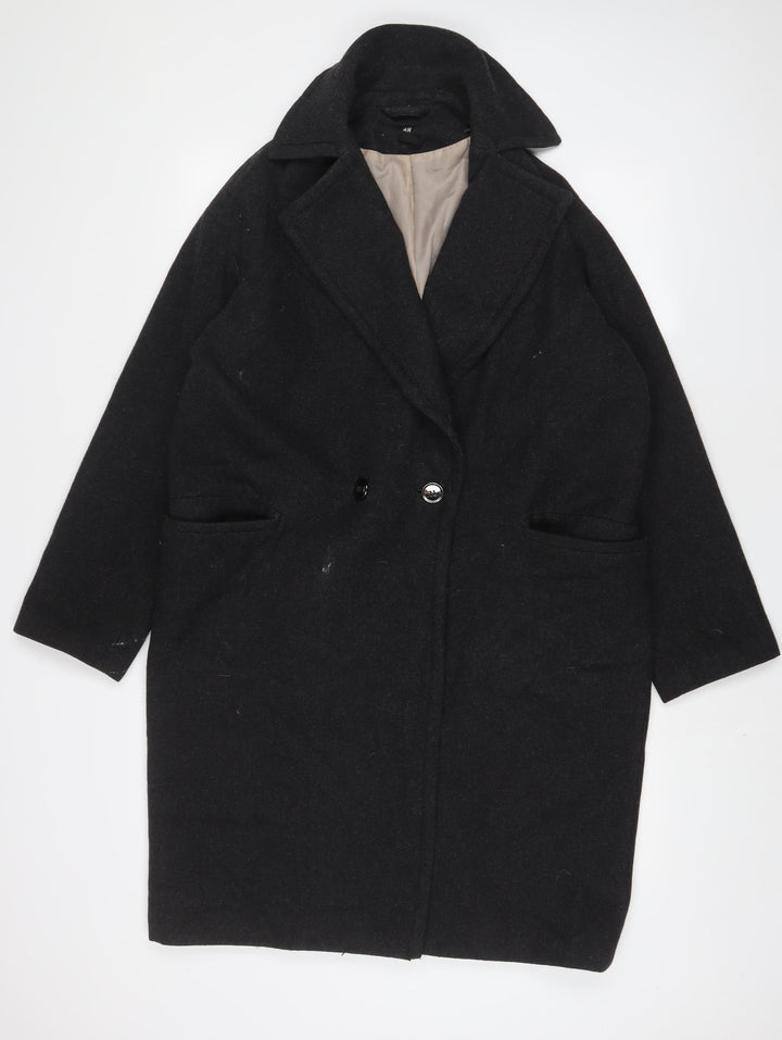 H&M Womens Grey Overcoat Coat Size 8 Button