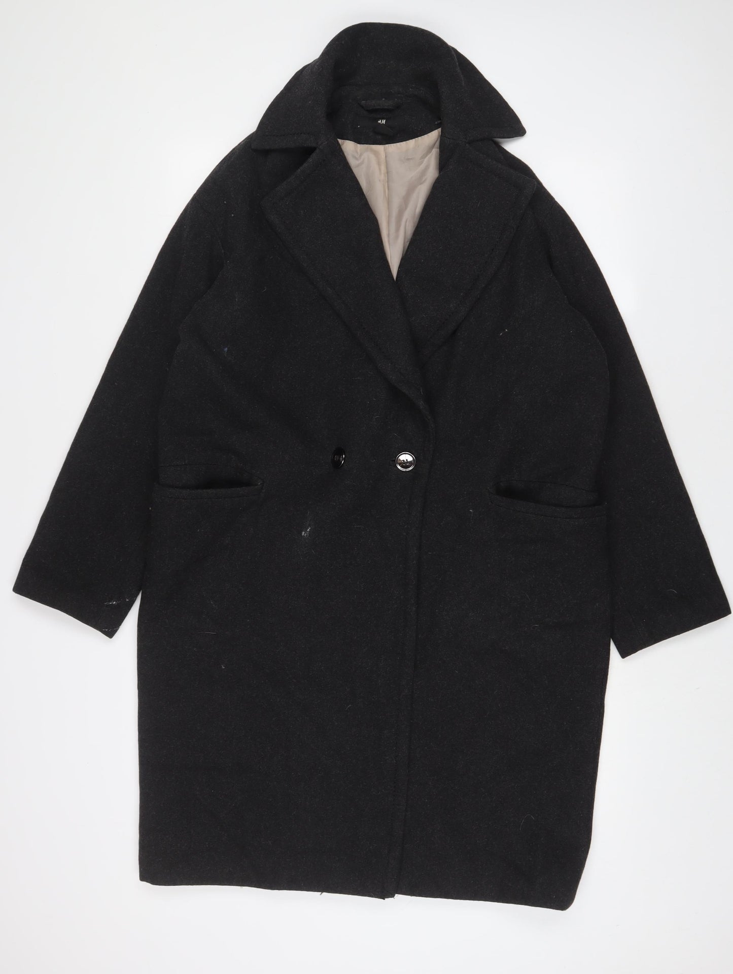 H&M Womens Grey Overcoat Coat Size 8 Button