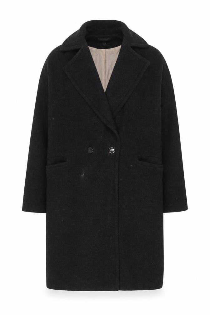Front view of H&M women’s grey overcoat coat, size UK 8, button