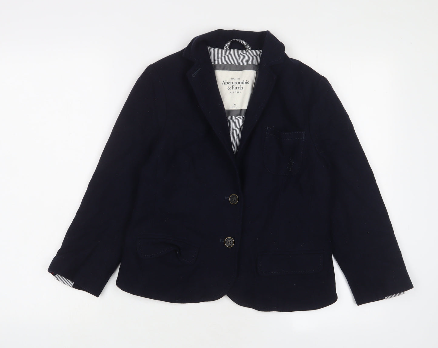 Abercrombie & Fitch Womens Blue Jacket Blazer Size M Button - Logo, Embroidered