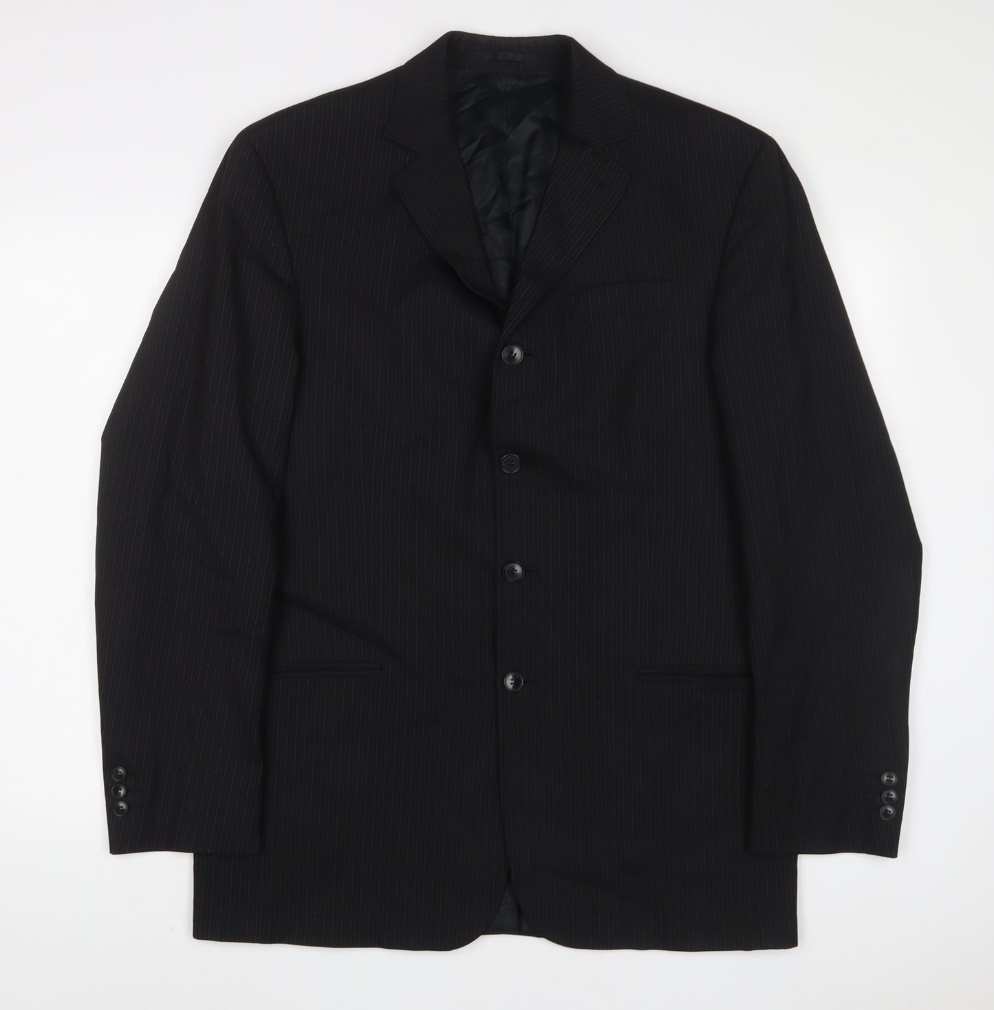 NEXT Mens Black Striped Wool Jacket Suit Jacket Size 40 Regular
