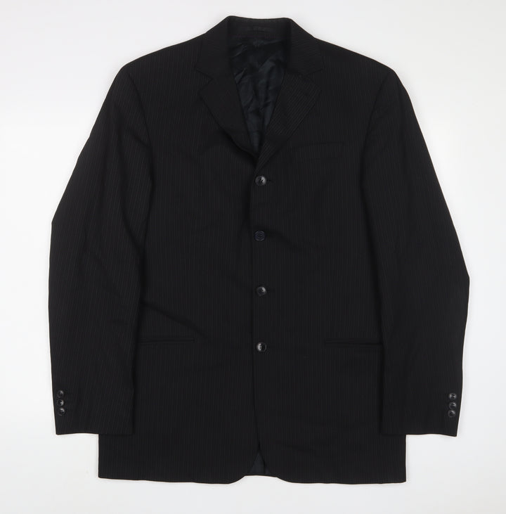 NEXT Mens Black Striped Wool Jacket Suit Jacket Size 40 Regular