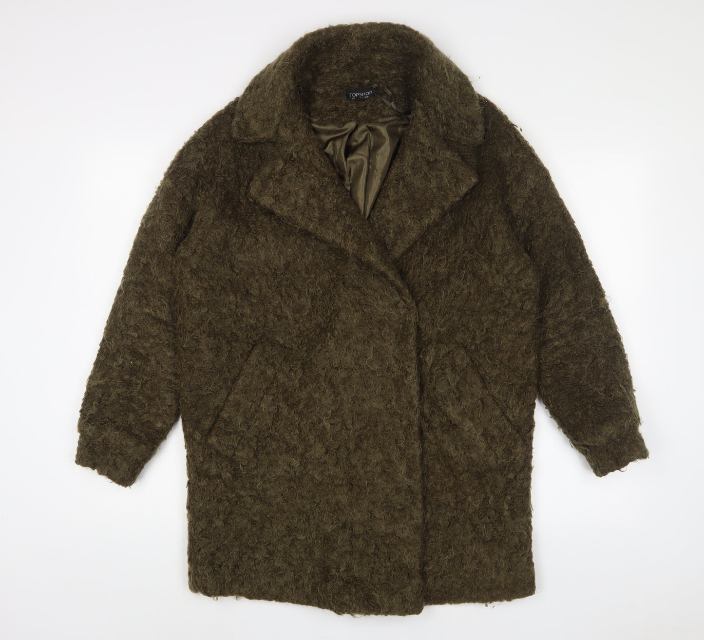 Topshop Womens Green Overcoat Coat Size 8 Snap