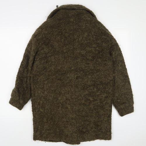 Topshop Womens Green Overcoat Coat Size 8 Snap
