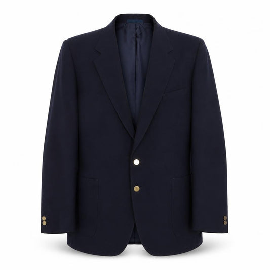 Front view of St Michael men’s blue polyester jacket suit jacket, size 44, regular