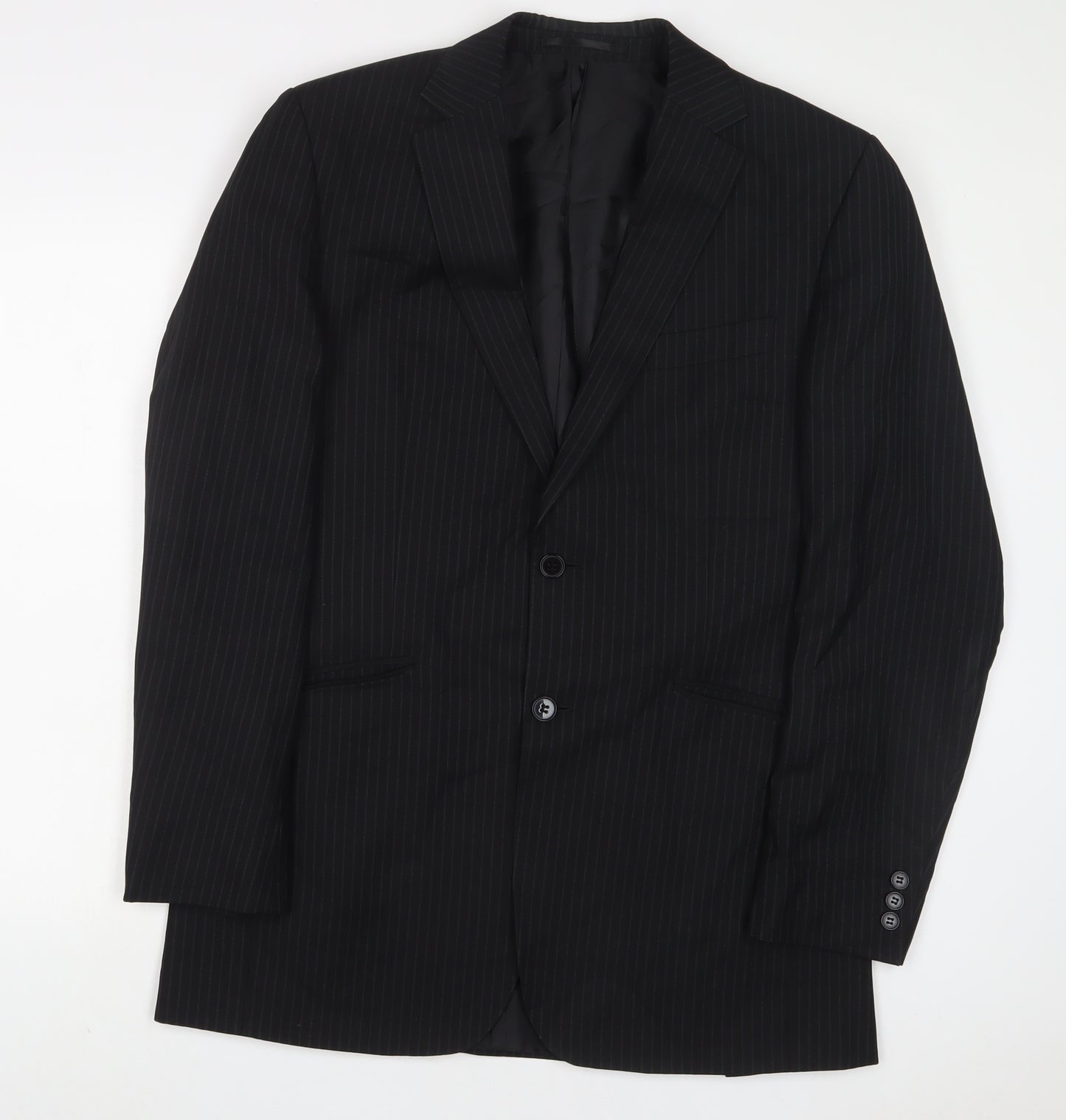 Karl Jackson Mens Black Striped Polyester Jacket Suit Jacket Size 40 Regular