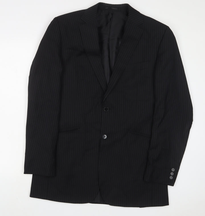 Karl Jackson Mens Black Striped Polyester Jacket Suit Jacket Size 40 Regular