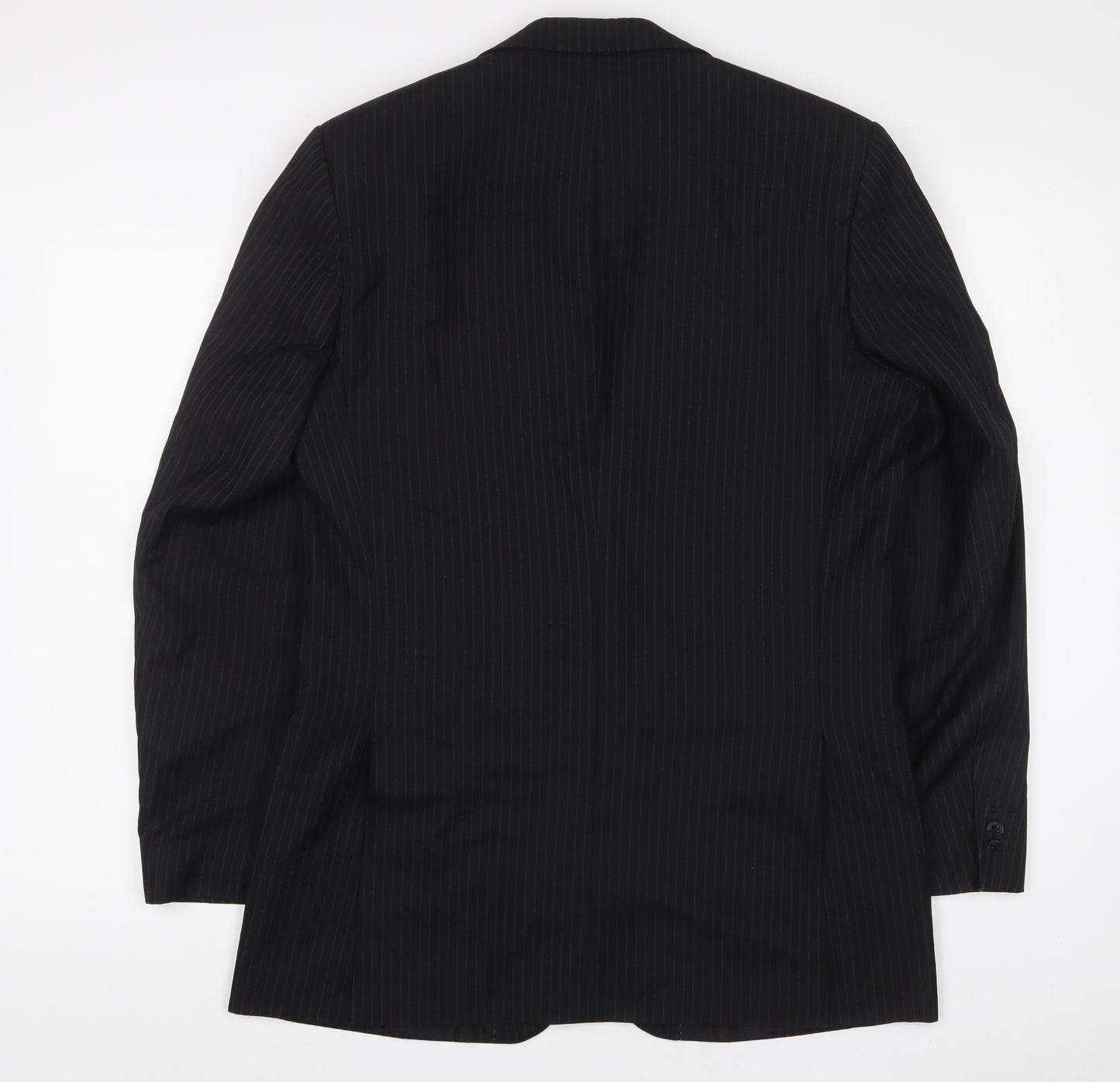 Karl Jackson Mens Black Striped Polyester Jacket Suit Jacket Size 40 Regular