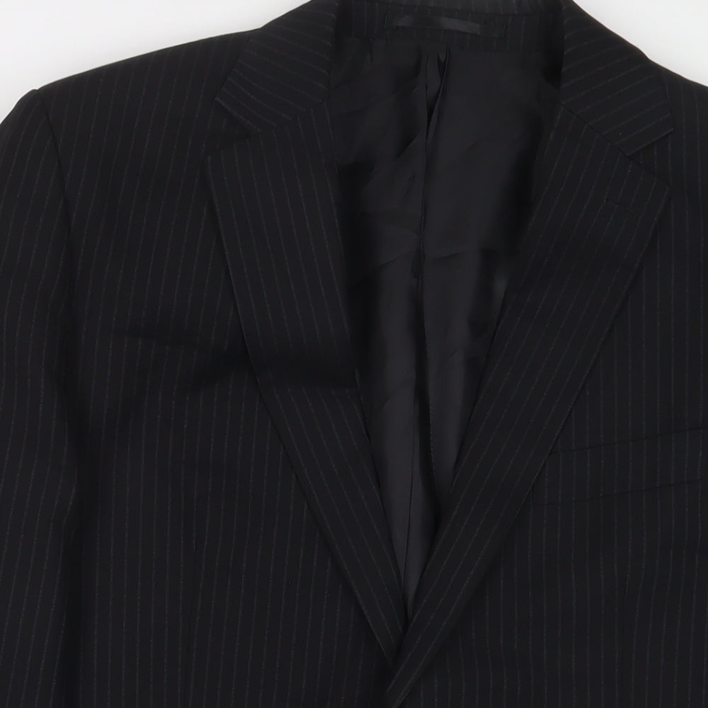 Karl Jackson Mens Black Striped Polyester Jacket Suit Jacket Size 40 Regular