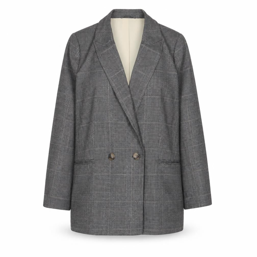 Front view of H&M women’s grey plaid jacket blazer, size UK 10, button
