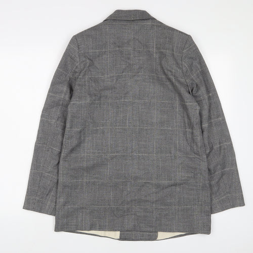 H&M Womens Grey Plaid Jacket Blazer Size 10 Button