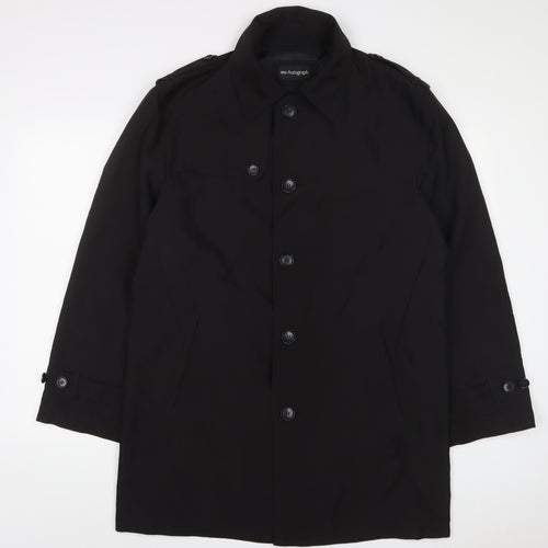 Autograph Mens Black Overcoat Coat Size M Button
