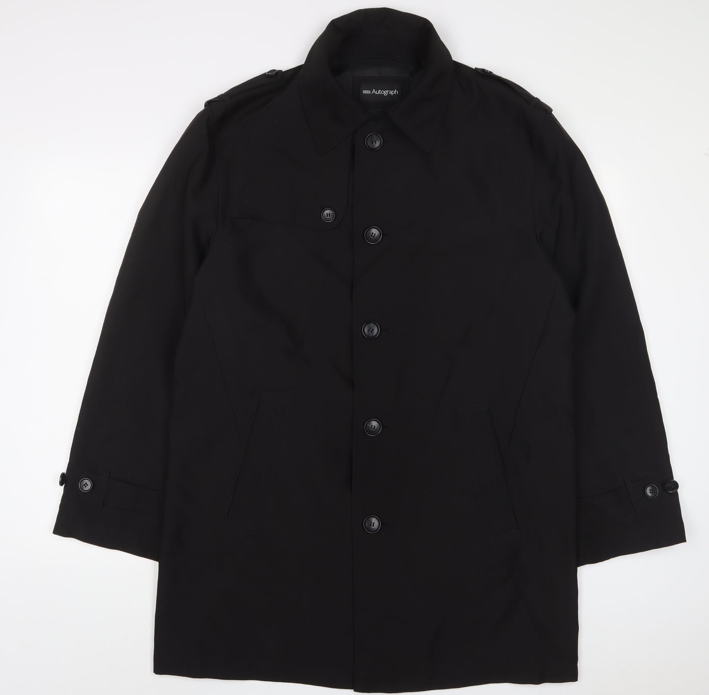 Autograph Mens Black Overcoat Coat Size M Button