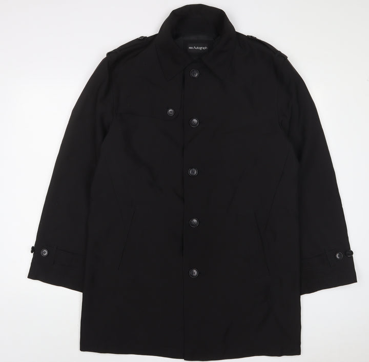 Autograph Mens Black Overcoat Coat Size M Button