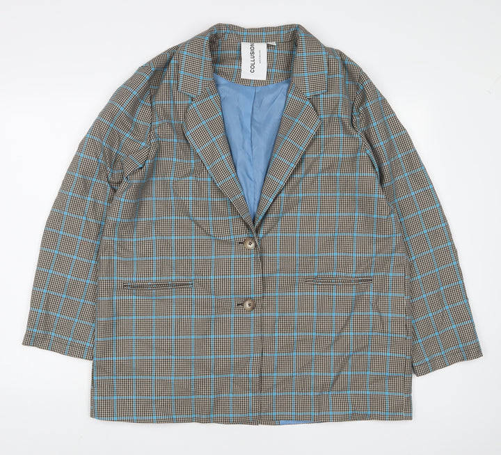 COLLUSION Womens Black Plaid Jacket Blazer Size 14 Button