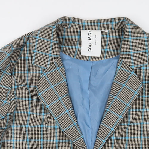 COLLUSION Womens Black Plaid Jacket Blazer Size 14 Button