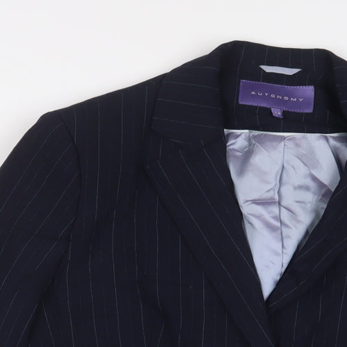 Autonomy Womens Blue Striped Jacket Blazer Size 14 Button