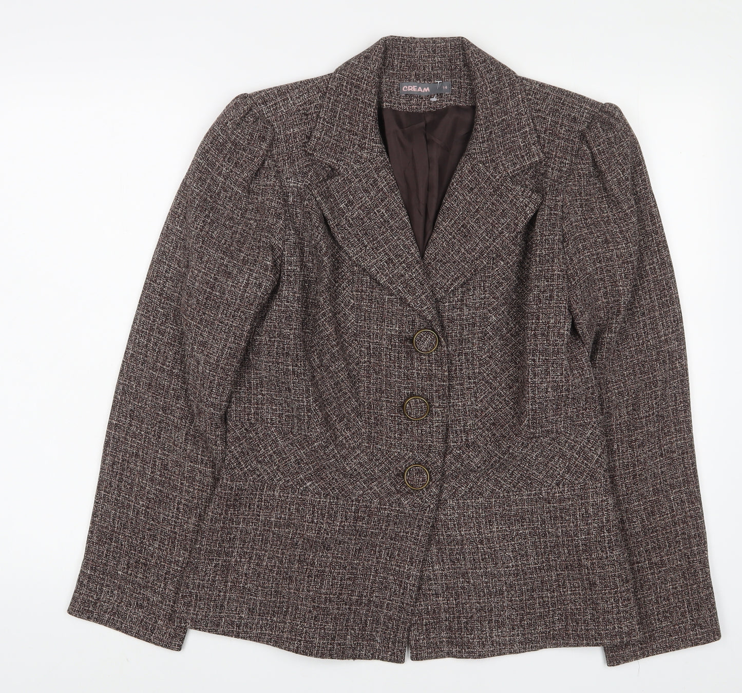 Cream Womens Brown Jacket Blazer Size 14 Button
