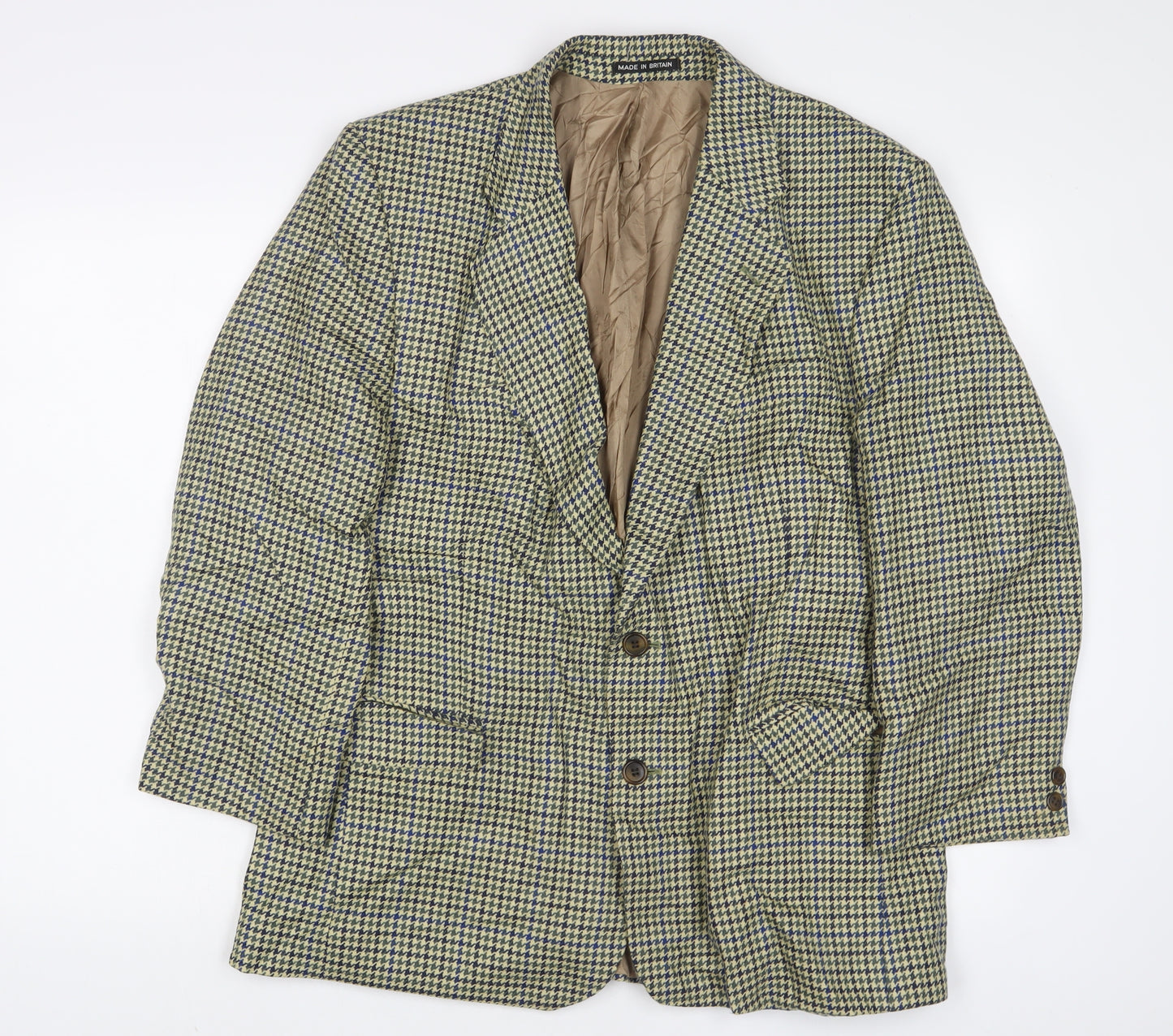 Brook Taverner Mens Green Houndstooth Wool Jacket Suit Jacket Size 40 Regular