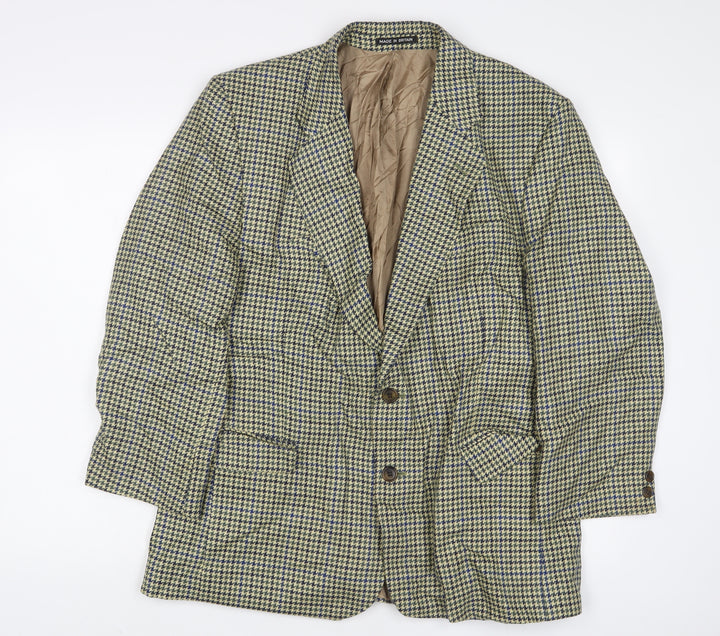 Brook Taverner Mens Green Houndstooth Wool Jacket Suit Jacket Size 40 Regular