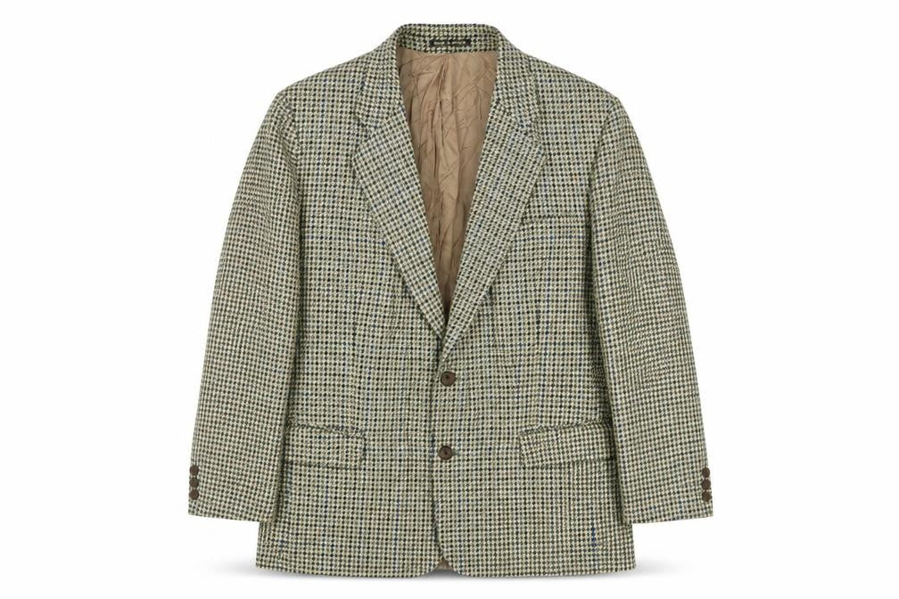 Front view of Brook Taverner men’s green houndstooth wool jacket suit jacket, size 40, regular