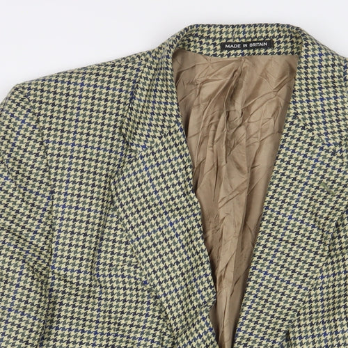 Brook Taverner Mens Green Houndstooth Wool Jacket Suit Jacket Size 40 Regular