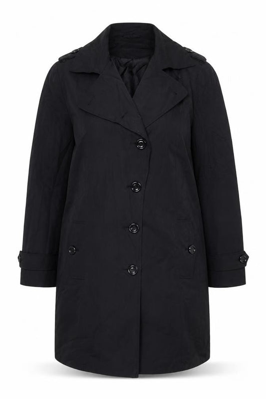 Front view of Debenhams women’s black jacket, size UK 16, button