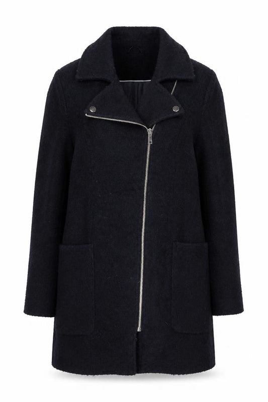Front view of Marks & Spencer women’s blue jacket, size UK 14, zip