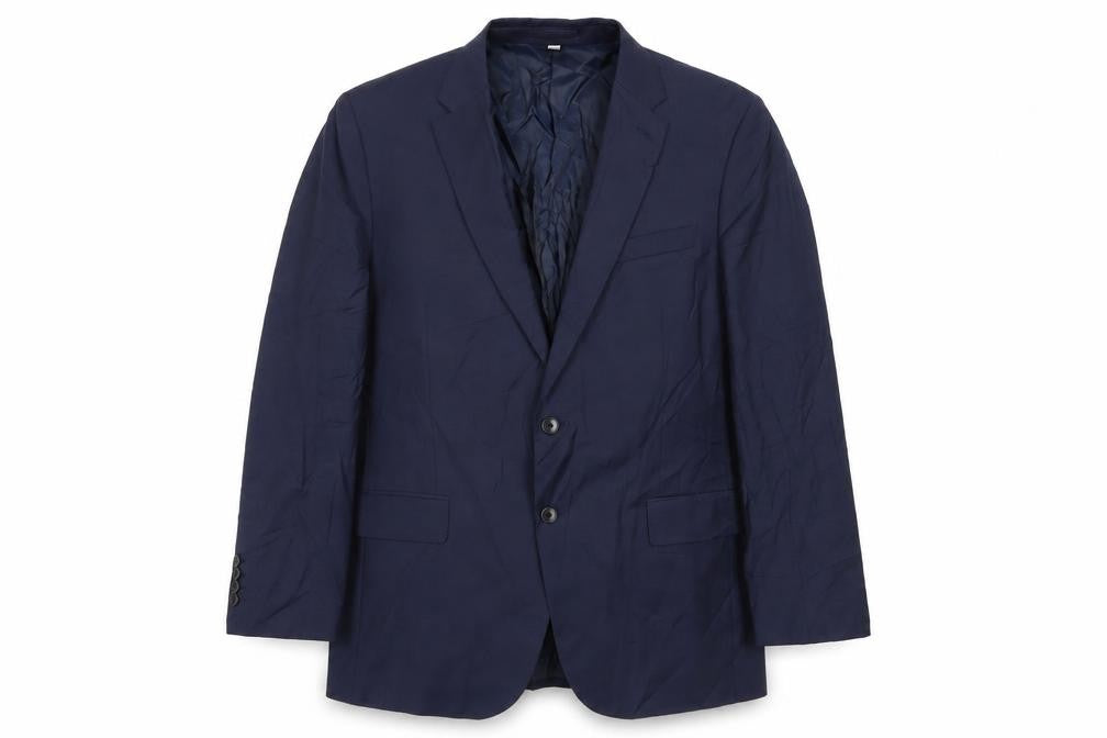 Front view of Autograph men’s blue wool jacket suit jacket, size 44, regular