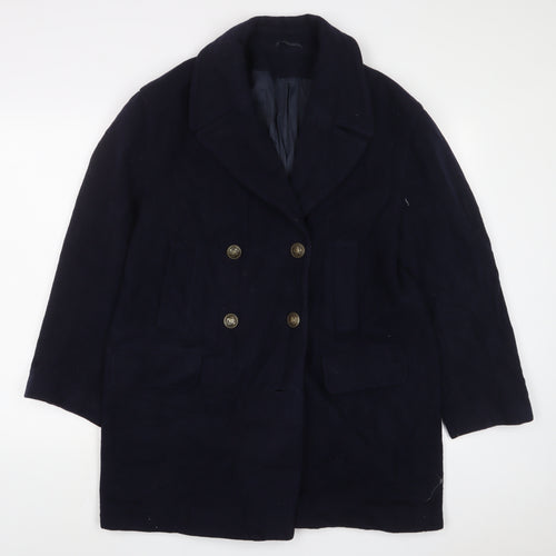 BHS Womens Blue Overcoat Coat Size 14 Button