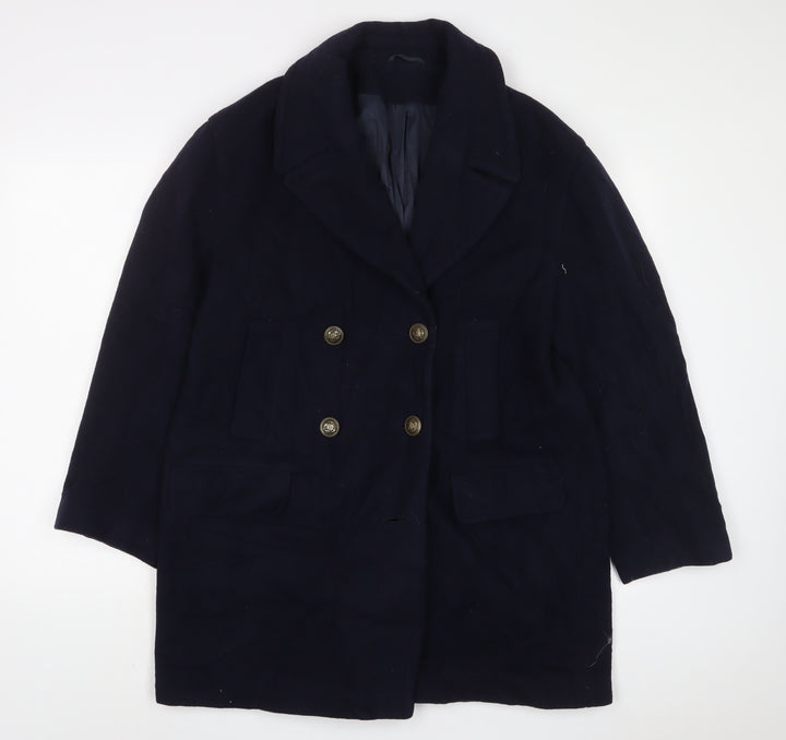 BHS Womens Blue Overcoat Coat Size 14 Button