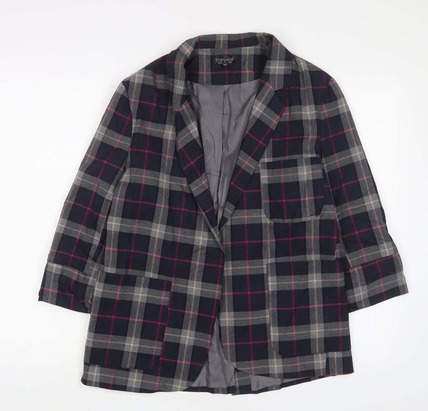 Topshop Womens Multicoloured Plaid Jacket Blazer Size 12 - Open