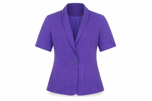 Front view of Debenhams women’s purple jacket blazer, size UK 10, button