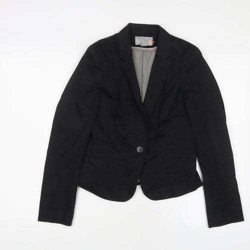 H&M Womens Black Jacket Blazer Size 8 Button
