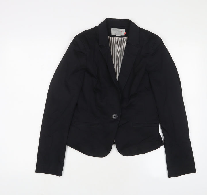 H&M Womens Black Jacket Blazer Size 8 Button