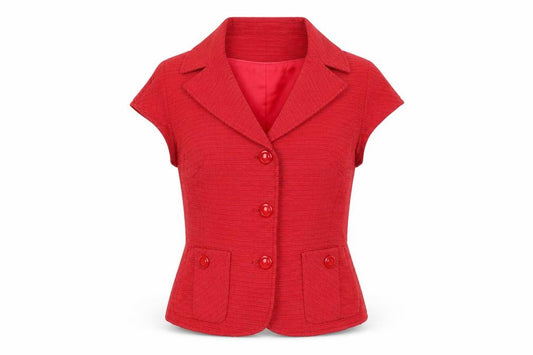 Front view of Principles women’s red jacket, size UK 12, button