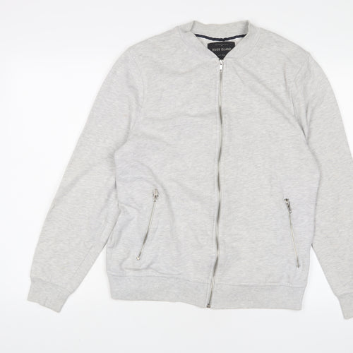 River Island Mens Grey Cotton Full Zip Sweatshirt Size M - Zip Pockets