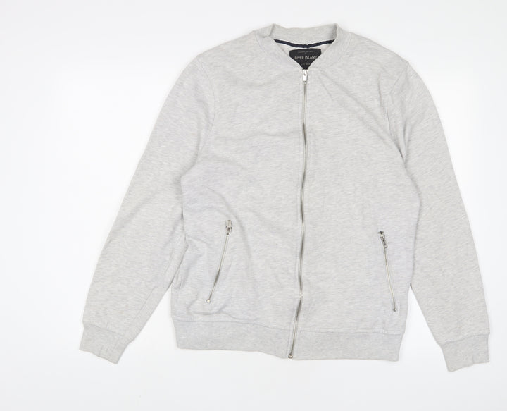River Island Mens Grey Cotton Full Zip Sweatshirt Size M - Zip Pockets