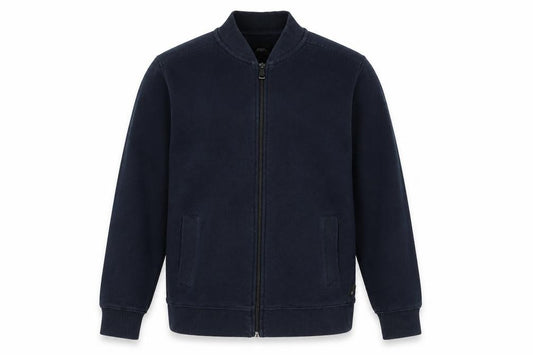 Front view of Burton men’s blue cotton full zip sweatshirt, size S