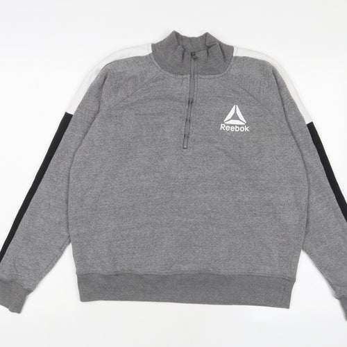 Reebok Womens Grey Cotton Pullover Sweatshirt Size M Zip - Logo