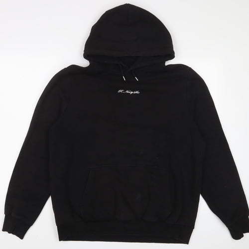 River Island Mens Black Cotton Pullover Hoodie Size L - Embroidered