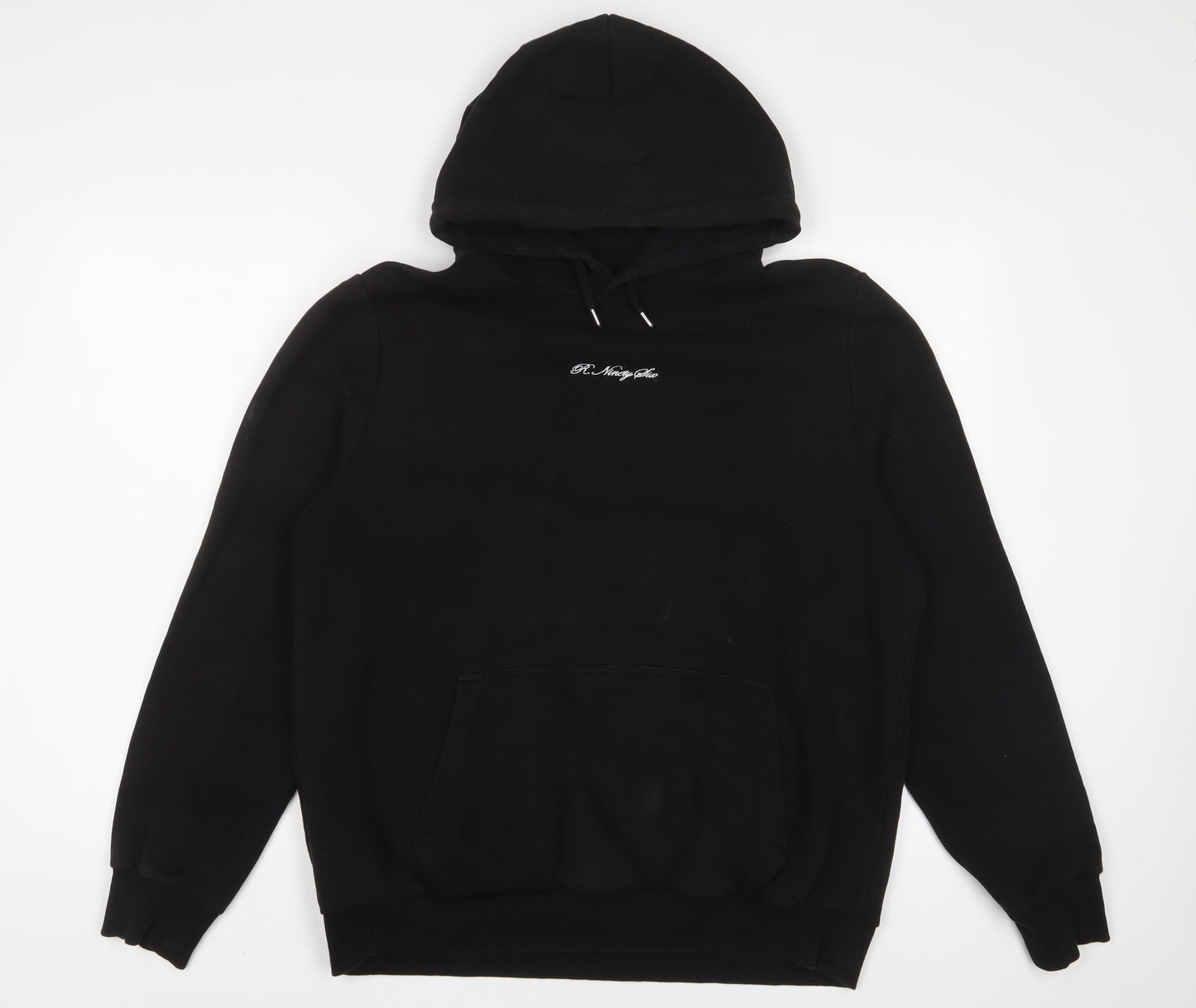 River Island Mens Black Cotton Pullover Hoodie Size L - Embroidered