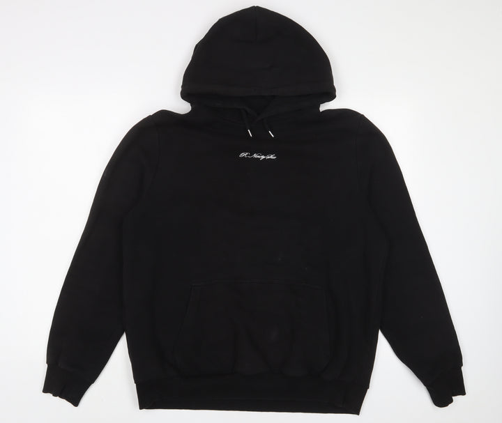 River Island Mens Black Cotton Pullover Hoodie Size L - Embroidered