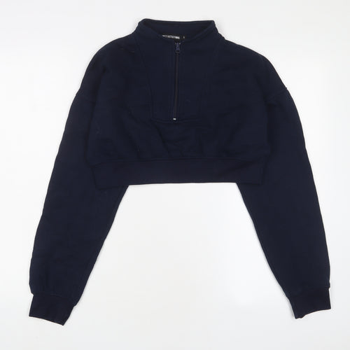 PRETTYLITTLETHING Womens Blue Cotton Pullover Sweatshirt Size S Zip