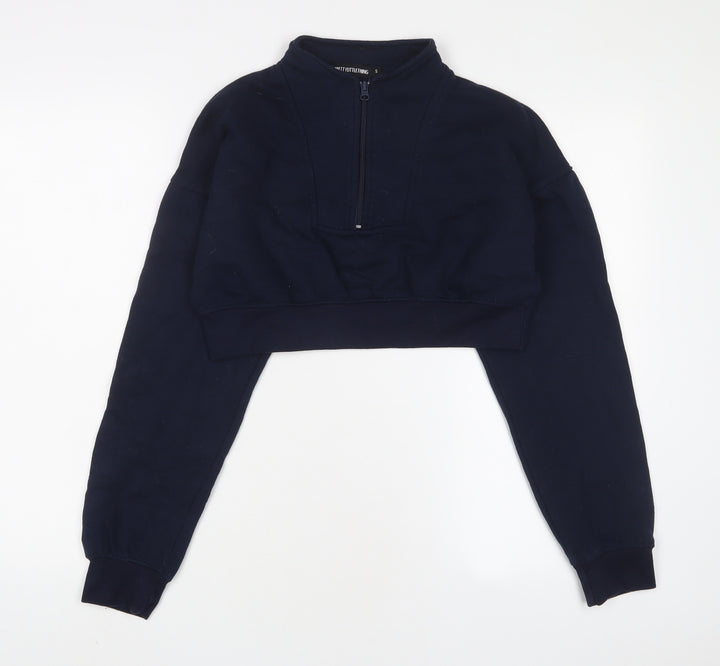 PRETTYLITTLETHING Womens Blue Cotton Pullover Sweatshirt Size S Zip