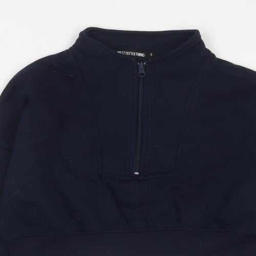 PRETTYLITTLETHING Womens Blue Cotton Pullover Sweatshirt Size S Zip