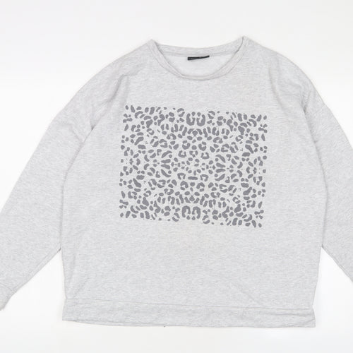 Wallis Womens Grey Animal Print Cotton Pullover Sweatshirt Size M Pullover