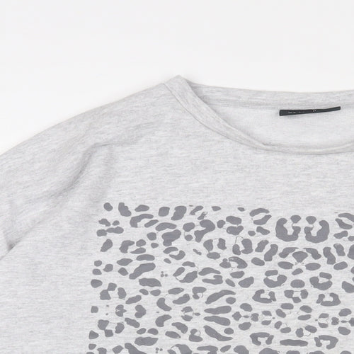 Wallis Womens Grey Animal Print Cotton Pullover Sweatshirt Size M Pullover