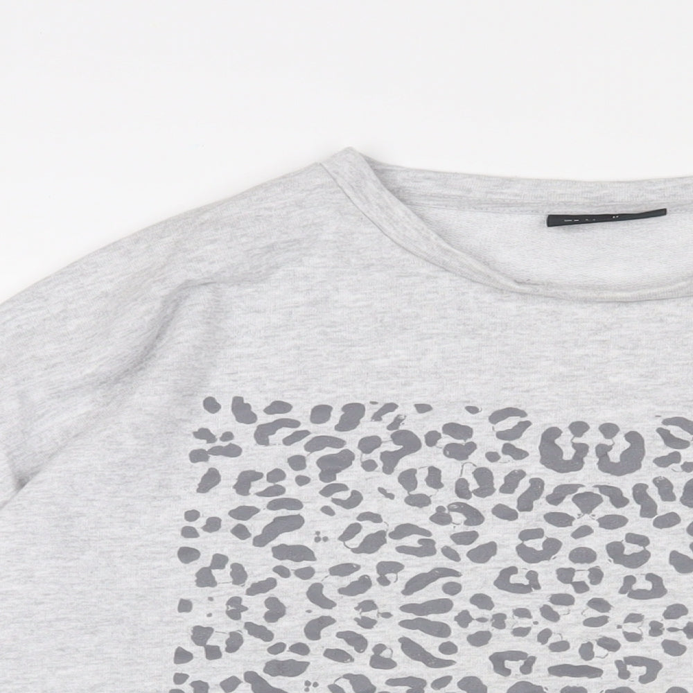 Wallis Womens Grey Animal Print Cotton Pullover Sweatshirt Size M Pullover