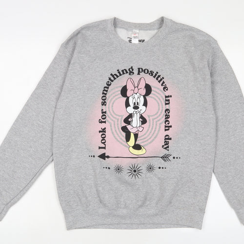 Minnie Mouse Womens Grey Cotton Pullover Sweatshirt Size S Pullover